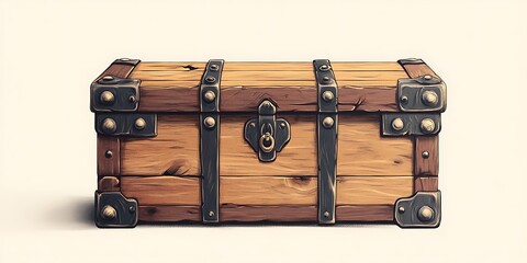 Wall Mural - Old wooden chest with metal straps on white background, for game asset