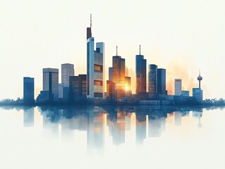 Canvas Print - City skyline sunrise reflection, modern architecture, tranquil scene, possible use for desktop background