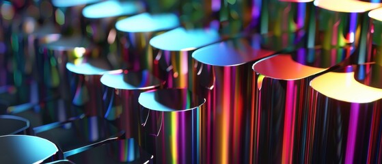 Prismatic sound spectrum in rainbow chrome and graphite black. Refracting audio frequencies form crystalline wave patterns noise.