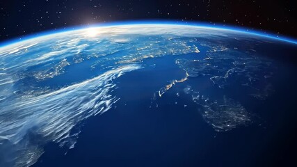 Wall Mural - earth viewed from space, glowing blue atmosphere, detailed continents, serene cosmic background