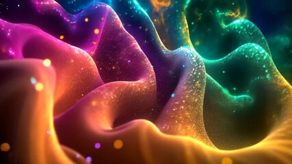 Wall Mural - abstract waves of particles glowing in vibrant colors, futuristic and energetic, focus on movement a