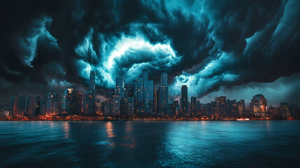 Wall Mural - dark storm clouds city skyline