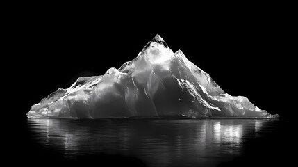 Poster - Melting iceberg on black background illustrating environmental threats nature digital art dark contrast climate change awareness. Extreme Contrast Themes. Illustration