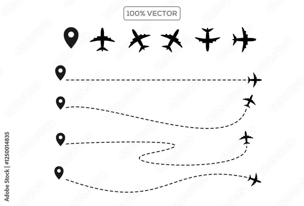 Set Jet Routes Airplane routes set. Plane paths. Aircraft tracking, planes, travel ...