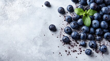 Poster - Fresh Blueberries with Mint Leaves on a Rustic Surface for Healthy Eating : Generative AI
