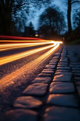 Poster - Light trails of passing cars during dusk highlighting urban movement and energy : Generative AI
