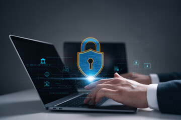 Wall Mural - cyber ​​network security and data protection on the internet, businessman using security encryption 