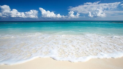 Wall Mural - Beautiful Tropical Beach with Soft Waves and Clear Blue Sky : Generative AI