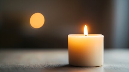 Poster - Peaceful candle casting warm glow in serene environment with beautiful bokeh background : Generative AI