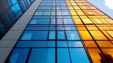 Wall Mural - Abstract View of Modern Glass Building with Colorful Reflections in the Windows : Generative AI