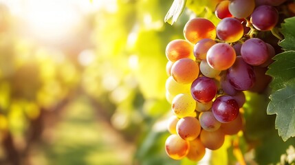 Aufkleber - Freshly harvested grapes glistening in sunlight amid lush vineyard scenery : Generative AI