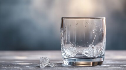 Leinwandbilder - Elegant glass tumbler with ice cubes and water drops on wooden table background : Generative AI