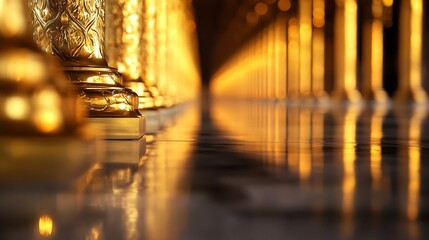 Poster - Golden columns creating a warm and inviting atmosphere in a grand hall reflecting light : Generative AI