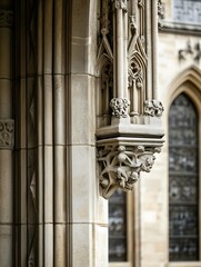 Poster - Intricate Architectural Detail of a Gothic Style Church Column with Decorative Carvings : Generative AI