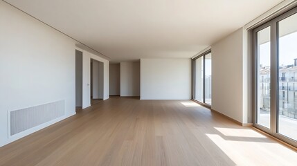 Leinwandbilder - Spacious and Minimalistic Unfurnished Apartment Interior with Large Windows and Natural Light : Generative AI
