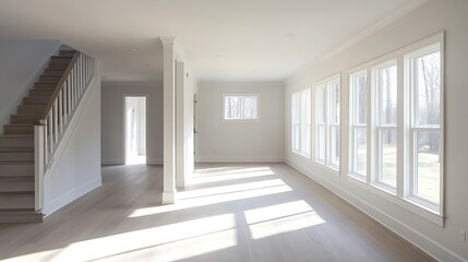 Aufkleber - Bright and Airy Empty Living Room with Large Windows and Natural Light : Generative AI