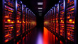 © Athiphat - Futuristic data center with illuminated server racks and vibrant colors, showcasing advanced technology and renewable energy solutions