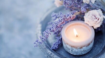 Aufkleber - Serene lavender candle and pink roses arranged for a tranquil home decoration : Generative AI