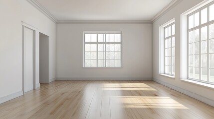 Leinwandbilder - Bright Minimalist Room With Natural Light and Large Windows Offering Expansive Views : Generative AI