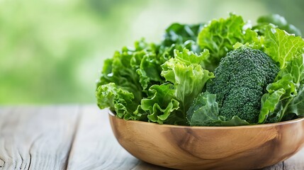 Aufkleber - Fresh Green Salad Ingredients in a Wooden Bowl Ready for Healthy Meals : Generative AI