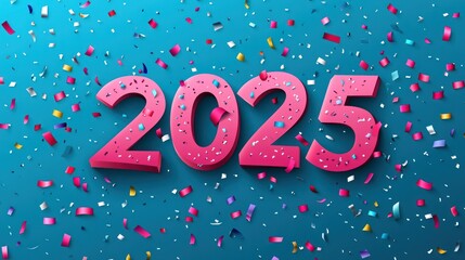 Wall Mural - Pink 2025 New Year's confetti design.