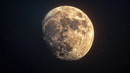 Wall Mural - Bright and full moon shining in dark night sky with stars twinkling