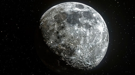 Wall Mural - Bright and full moon shining in dark night sky with stars twinkling