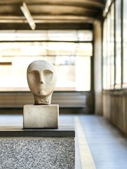Leinwandbilder - Minimalist modern sculpture of a human head displayed in a bright gallery space emphasizing art and creativity : Generative AI
