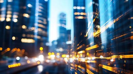 Poster - Dynamic cityscape at dusk with blurred lights creating a vibrant urban atmosphere : Generative AI