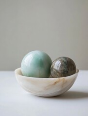 Aufkleber - Elegant Alabaster Bowl Containing Intricate Marble Orbs in Stylish Minimalist Setting : Generative AI