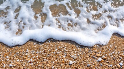 Leinwandbilder - Gentle ocean waves crashing on colorful pebbles along sandy beach : Generative AI