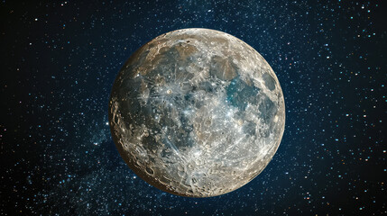 Wall Mural - Bright full moon in clear night sky with stars, showcasing celestial beauty