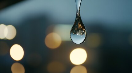 Poster - Close Up of a Single Droplet of Water Suspended with Soft Bokeh Background for a Serene Atmosphere : Generative AI