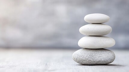 Leinwandbilder - Stack of smooth white and gray stones symbolizing balance and tranquility : Generative AI