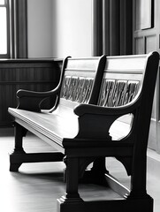 Aufkleber - Elegant Wooden Bench in Sunlit Room with Vintage Design and Textured Details : Generative AI