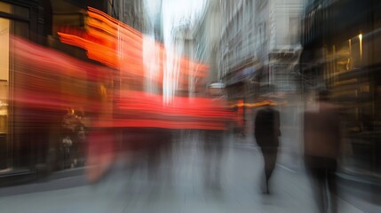 Fototapete - Abstract Urban Motion Blur of People Walking Through Busy Street in City at Night : Generative AI