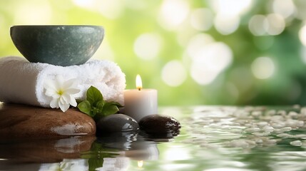 Poster - Tranquil Spa Scene with Stones and Candles Creating a Relaxing Atmosphere : Generative AI