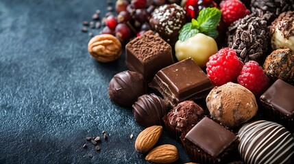 Aufkleber - Delicious Assortment of Gourmet Chocolates Displayed on a Dark Surface : Generative AI