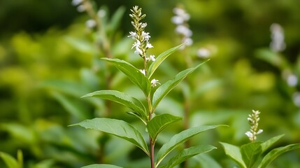 Poster - Close Up of Beautiful Wildflower with Delicate White Blooms and Vibrant Green Leaves : Generative AI