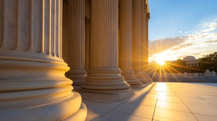 Aufkleber - Stunning Architectural Detail of Classic Columns Bathed in Sunset Light : Generative AI