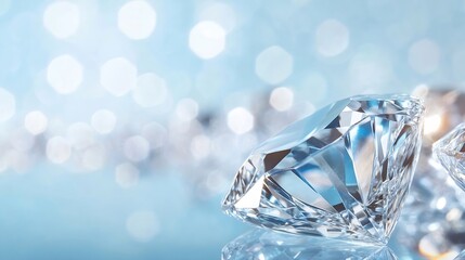 Aufkleber - Stunning Close Up of Sparkling Diamonds with Bokeh Effect on Light Blue Background : Generative AI