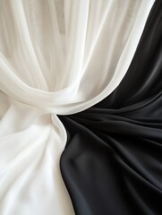 Fototapete - Beautiful draped fabric in contrasting black and white colors creating a smooth texture : Generative AI