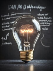 Aufkleber - Classic Light Bulb Illuminating Dark Background with Handwritten Notes and Scripts : Generative AI