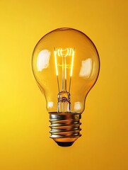 Aufkleber - Vintage Light Bulb with Bright Filament on Yellow Background for Creative Energy Concepts : Generative AI