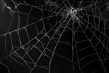 Intricate spiderweb on dark surface