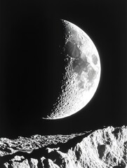 Aufkleber - Close Up of the Moon's Half Phase with Craters and a Dark Background : Generative AI