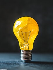 Aufkleber - Bright Yellow Light Bulb with Creative Wrap Design on Dark Background for Idea and Innovation Concept : Generative AI