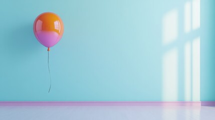 Wall Mural - A single red, orange, yellow, green, blue, and purple balloon floating high, simple yet bold copy space concept.