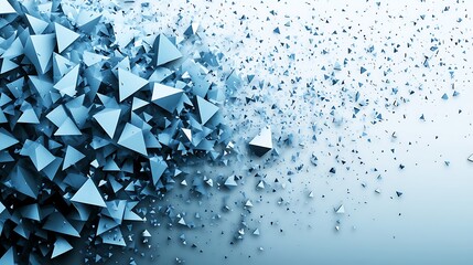 Blue pyramids exploding, abstract background