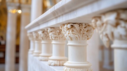 Poster - Ornate Architectural Columns with Detailed Carvings in a Historic Building Interior : Generative AI